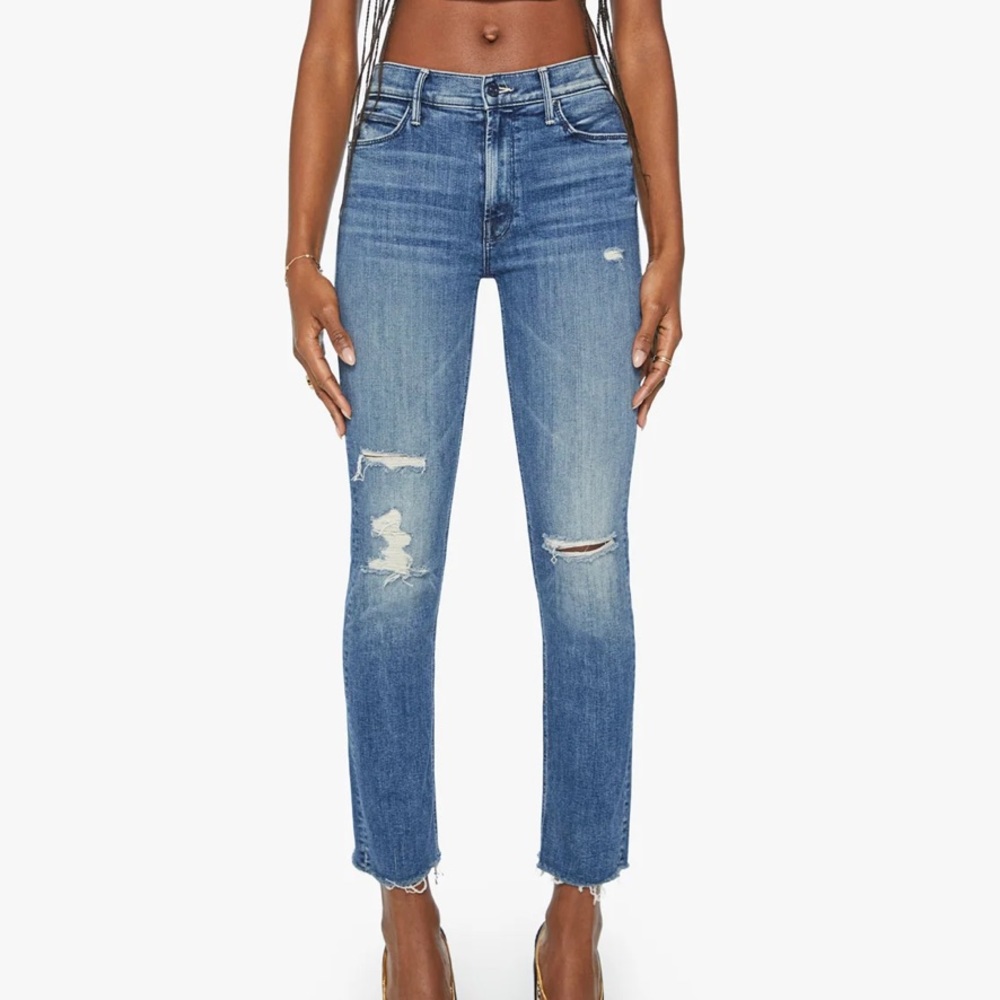 Mother Jeans Mid Rise Dazzler Fray Ankle Distressed Jeans